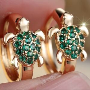 Adorable And Delicate Turtle Earrings
with Gold & Green Accents